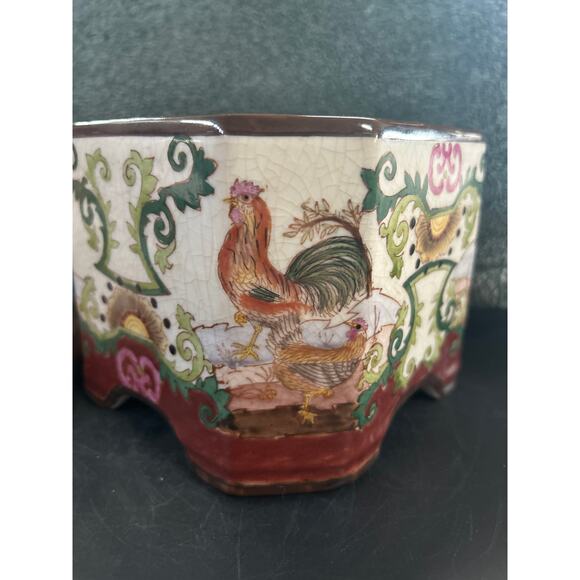 Ginger Jar Vintage Ceramic Asian Vase Rooster Floral Porcelain Vase - Picture 11 of 15